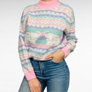 Vtg fairy kei 80s private eyes pastel elephant sweater sparkly kawaii